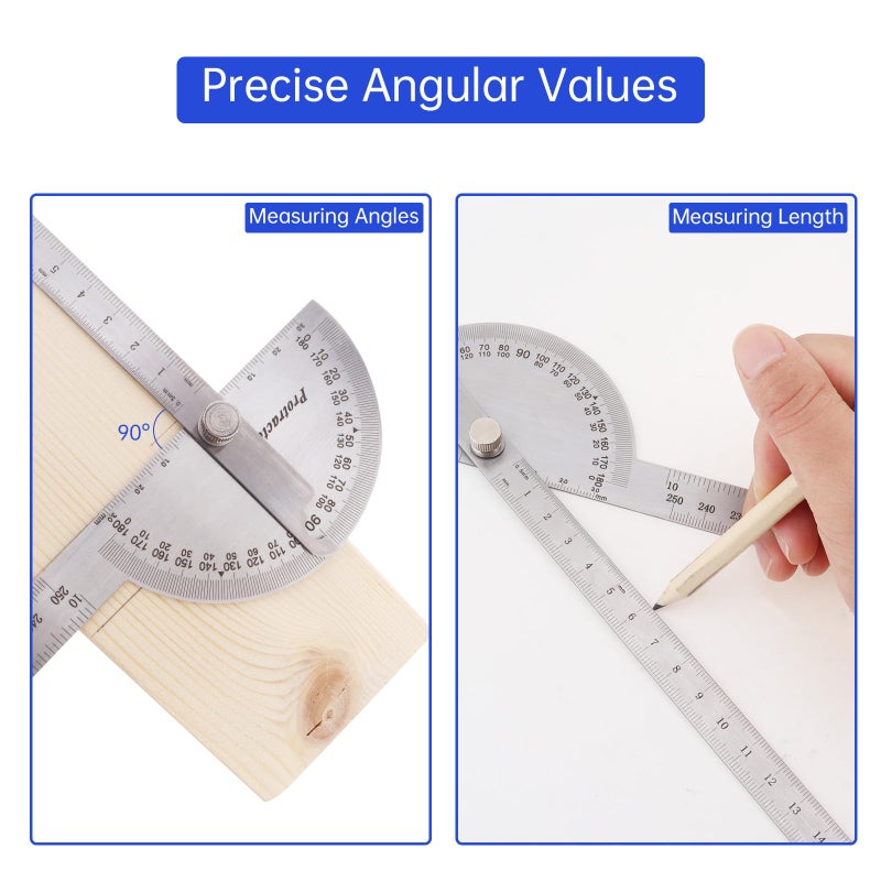 ChgImposs 0-180 Degree Angle Finder, Stainless Steel Round Head Rotary Protractor Scale Angle Finder Adjustable Double-arm Ruler Angle, Finder Craftsman Ruler Machinist Tool - Image 4